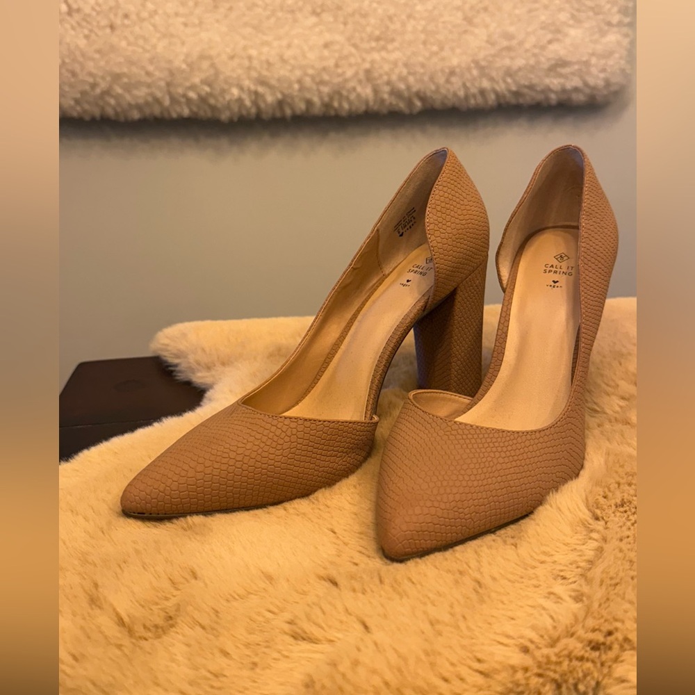 Call It Spring Beige Textured Heels